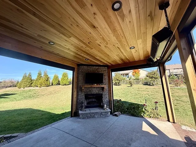 a view of a porch with furniture