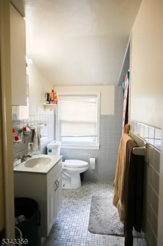 a bathroom with a sink toilet vanity and window