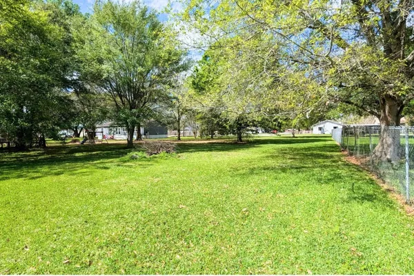 a view of a field with trees
