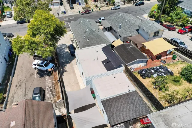 an aerial view of a backyard