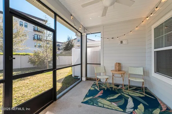 a living room with a large window