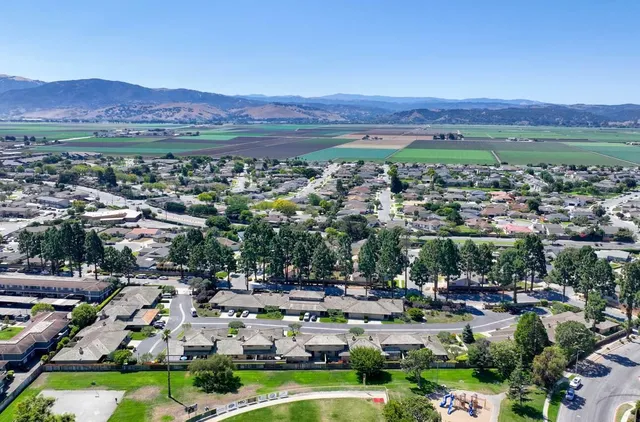 a view of a city with mountains in the background