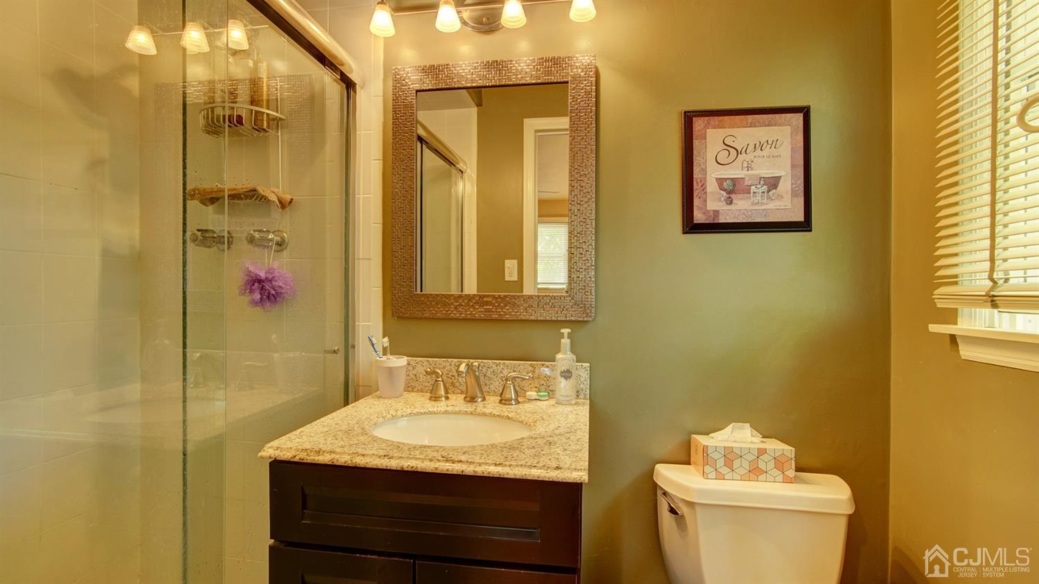 9 Tremblay Road East Brunswick, NJ 08816 - Photo 13 of 25 a bathroom with a granite countertop sink toilet and shower