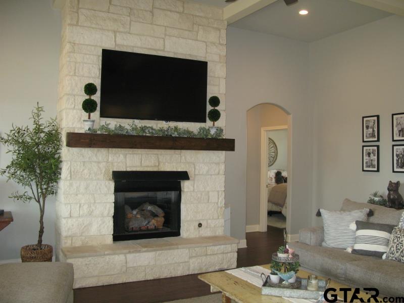 118 Nathan Road Chandler, TX 75758 - Photo 13 of 28 a living room with a fireplace a flat screen tv and a potted plant