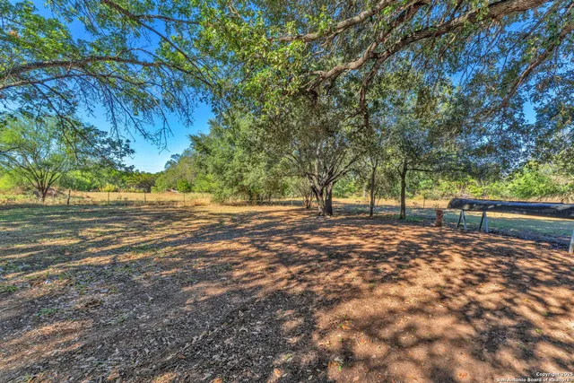 a view of dirt yard with a trees