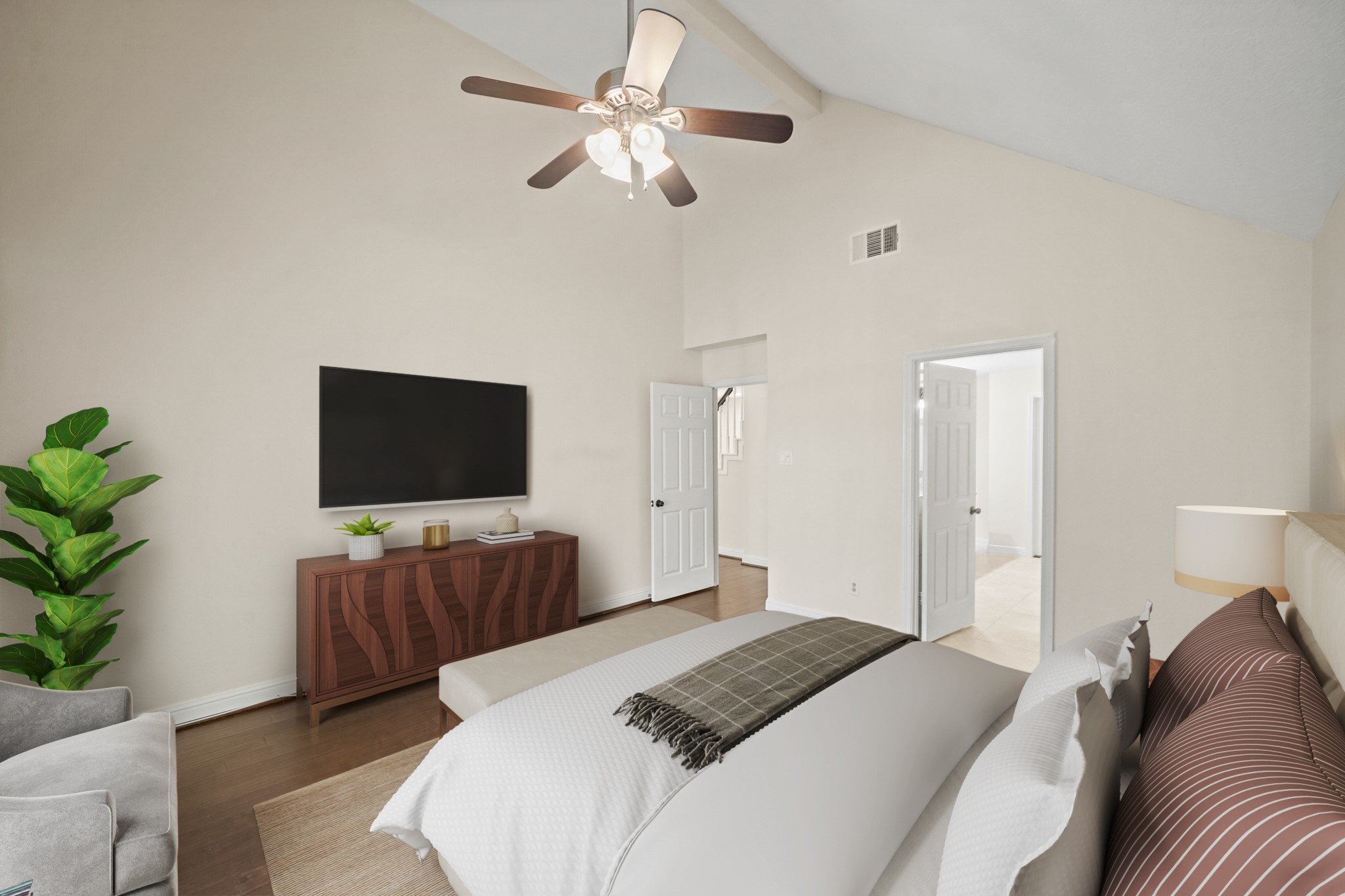 1641 Beaconshire Houston, TX 77077 - Photo 8 of 27 Virtually Staged: This angle showcases how spacious the room really is, and is complete with an en-suite bath.