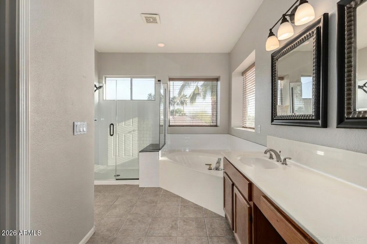 314 South Sandstone Street Gilbert, AZ 85296 - Photo 32 of 58 a spacious bathroom with a tub sink and mirror