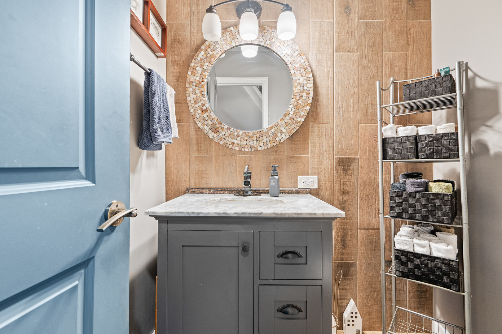 515 Surrey Ridge Drive Cary, IL 60013 - Photo 26 of 71 a bathroom with a granite countertop sink a mirror and shower