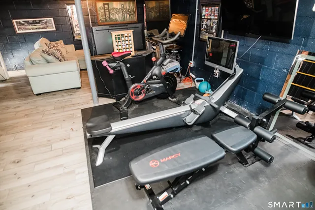 a room with gym equipment