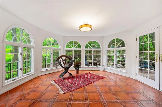 a living room with windows
