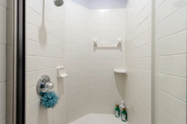 a view of outdoor space with signage and flags