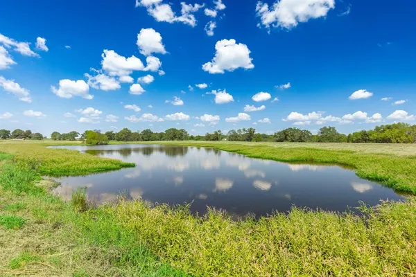 a view of a lake with a yard