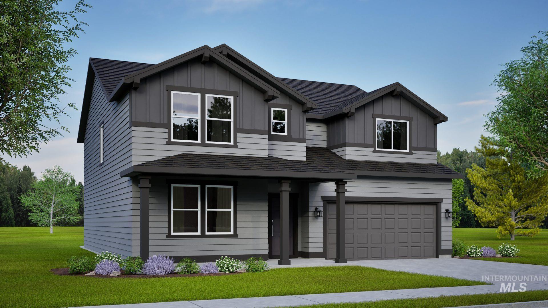View of front of property featuring a shingled roof, a front yard, board and batten siding, and concrete driveway