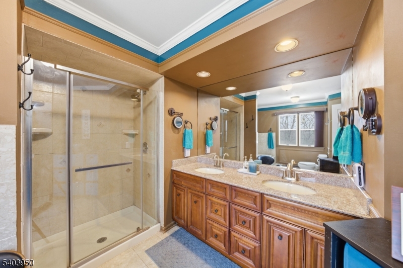 1 Worthington Road Columbia, NJ 07832 - Photo 37 of 50 a bathroom with double vanity and a shower