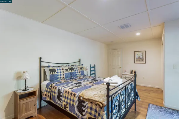 a view of a house with a snow in the background