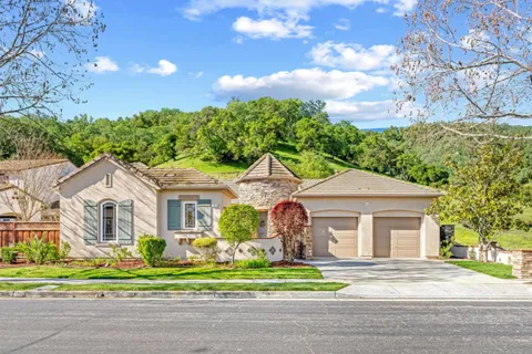 a front view of a house with a garden and plants