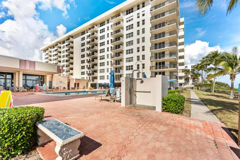 a view of a building with an ocean view