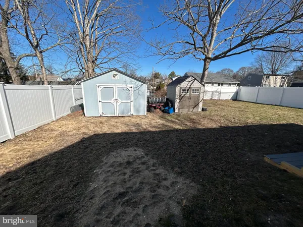 a view of a yard with a large tree