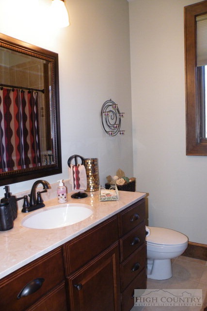 1459 Pine Ridge Road Beech Mountain, NC 28604 - Photo 3 of 25 a bathroom with a sink a toilet and a mirror