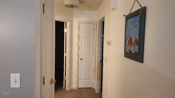 a view of a hallway with front door