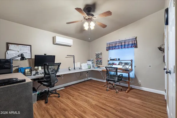 a workspace with furniture