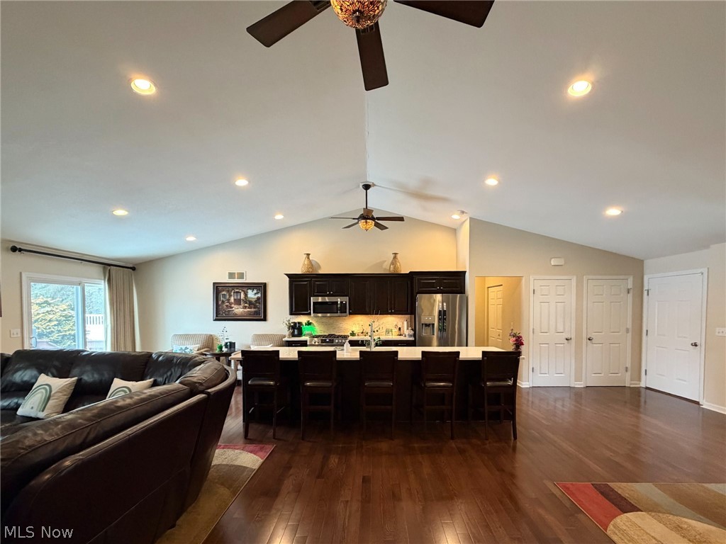 1343 Courtland Road Weirton, WV 26062 - Photo 19 of 50 Living area with dark wood-type flooring, recessed lighting, and a ceiling fan