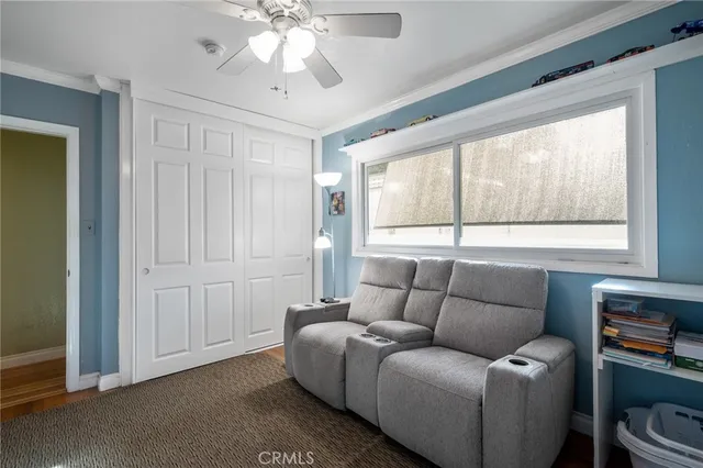 a view of a backyard with plants and a patio