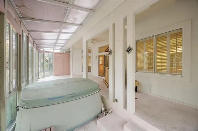 a outdoor space with lots of flowers and trees