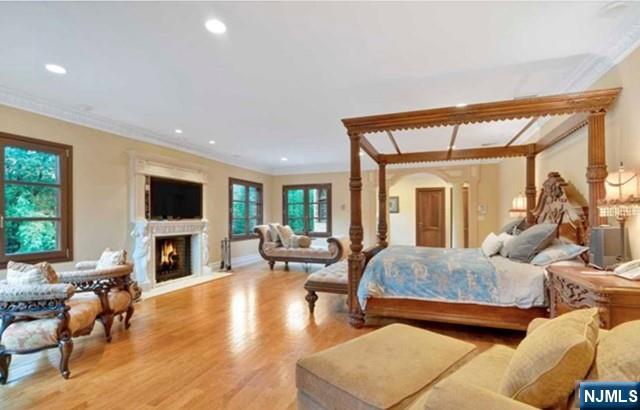 35 Timberline Drive Alpine, NJ 07620 - Photo 20 of 37 a living room with furniture large flat screen tv and a fireplace