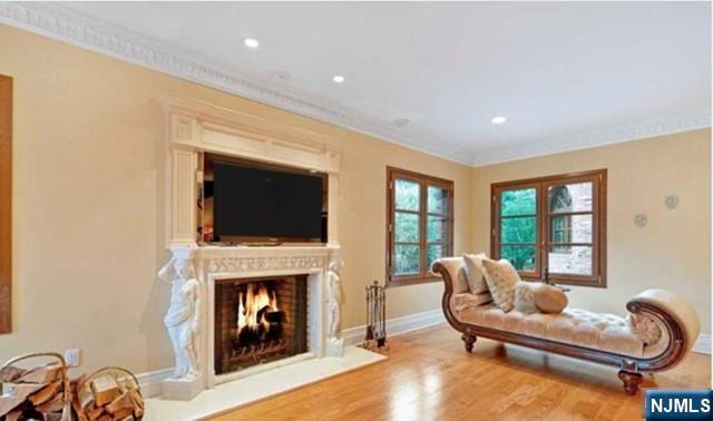 35 Timberline Drive Alpine, NJ 07620 - Photo 21 of 37 a living room with furniture a fireplace and a flat screen tv