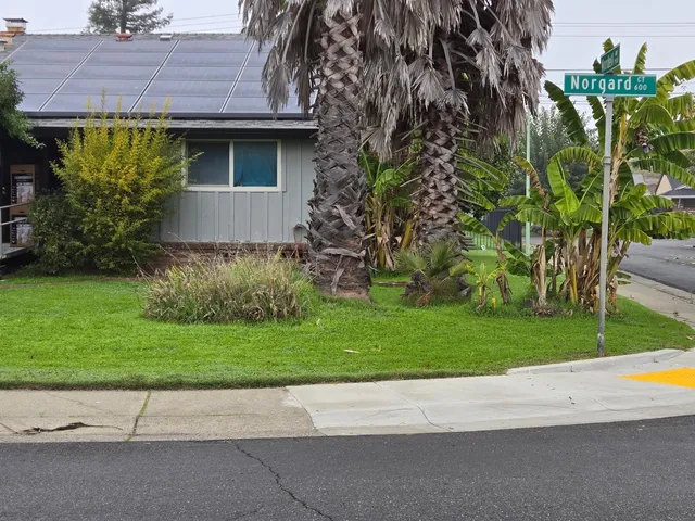 a backyard of a house with lots of green space
