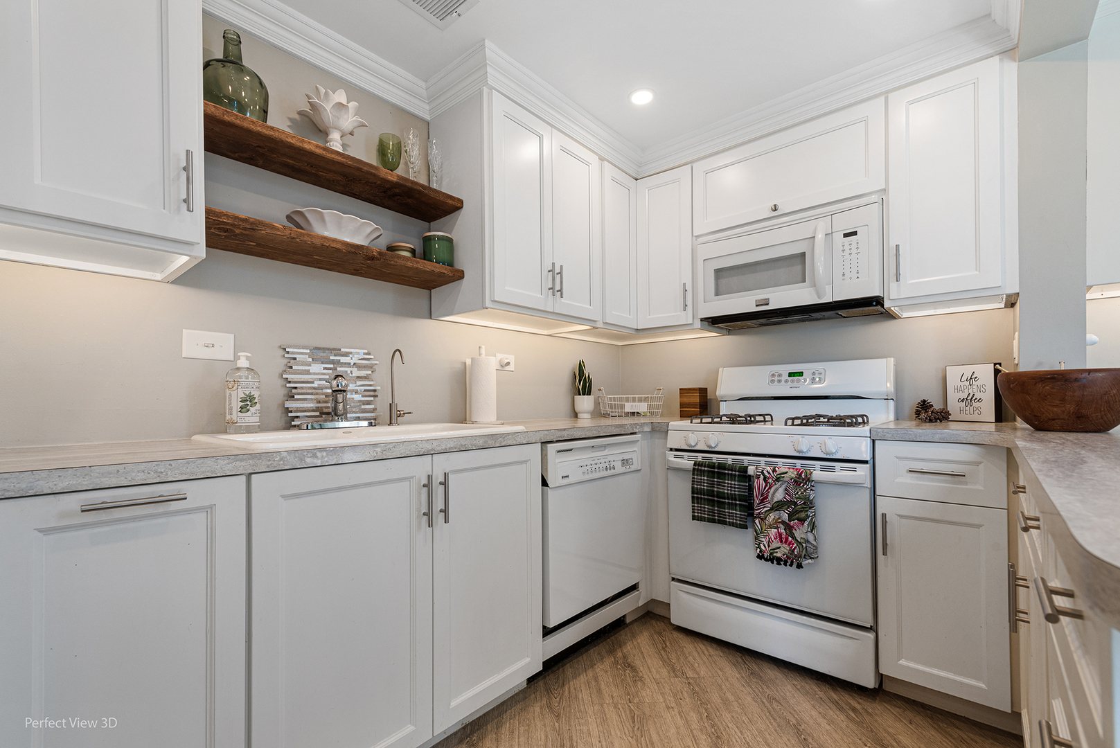 400 McCarthy Road, Unit 207 Lemont, IL 60439 - Photo 3 of 19 a kitchen with white cabinets and white appliances