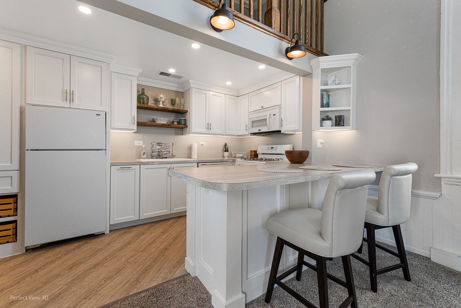 400 McCarthy Road, Unit 207 Lemont, IL 60439 - Photo 5 of 19 a kitchen with kitchen island a stove a table and chairs in it