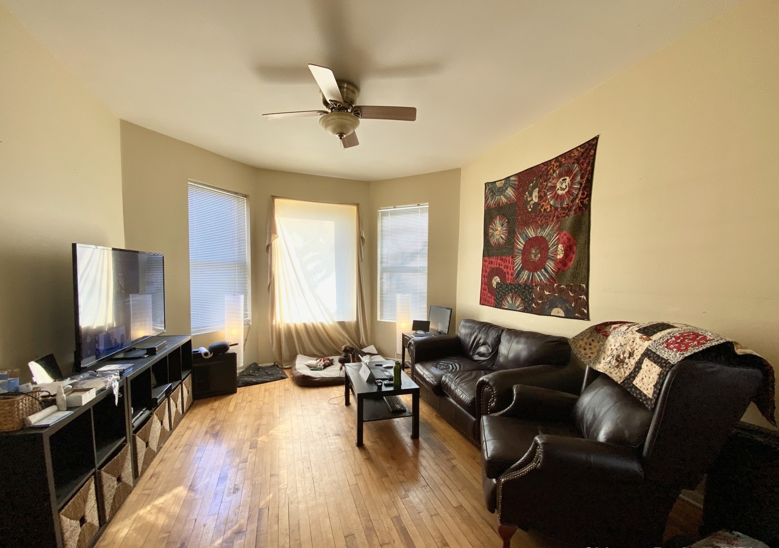 2610 West Thomas Street, Unit 1F Chicago, IL 60622 - Photo 3 of 13 a living room with furniture and a flat screen tv