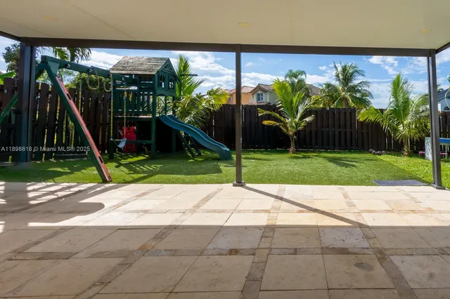 a view of a porch with a slide