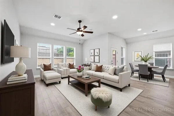 a living room with furniture