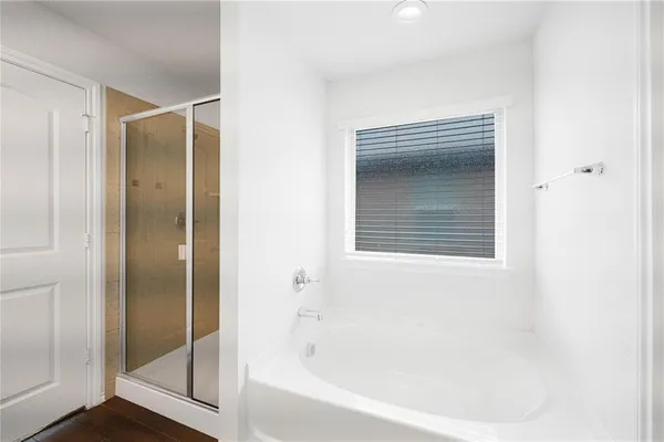 a bathroom with a bathtub