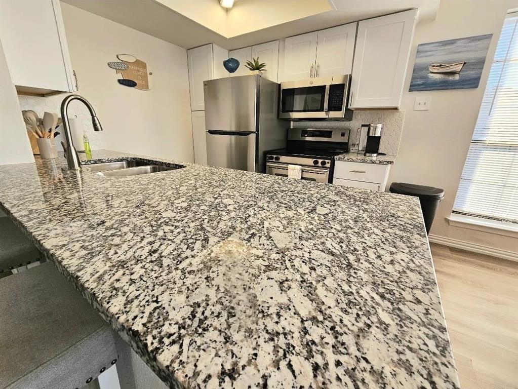 4460 Chaha Road, Unit 201 Garland, TX 75043 - Photo 7 of 16 a kitchen with a refrigerator and a stove top oven