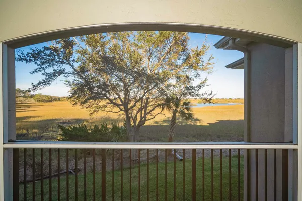a view of a balcony with an outdoor space