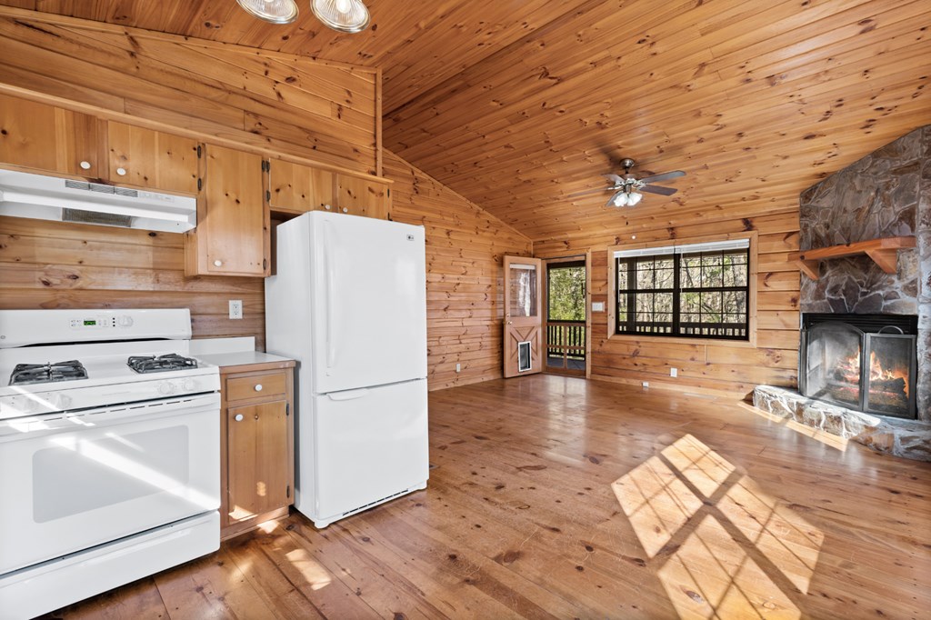 16 Dean Court Blue Ridge, GA 30513 - Photo 9 of 19 a kitchen with a refrigerator a stove cabinets and wooden floor