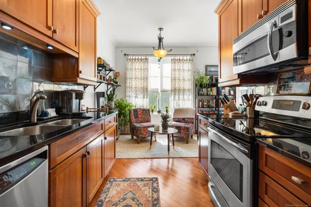 a kitchen with lots of counter top space