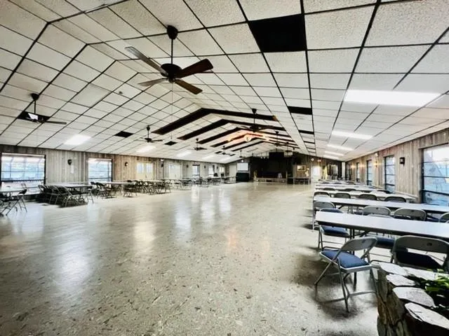 a outdoor space with seating area