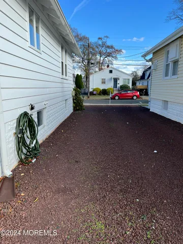 a view of a backyard with plants and trees