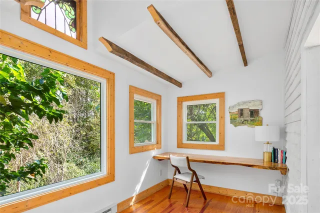 a living room with a large window