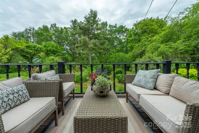 a view of roof deck with couches and potted plants