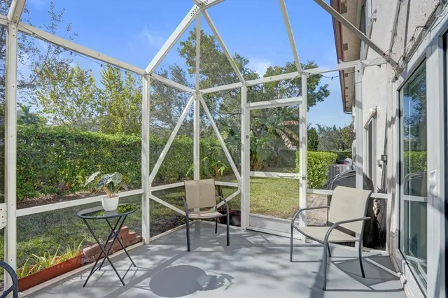 a building outdoor space with patio furniture