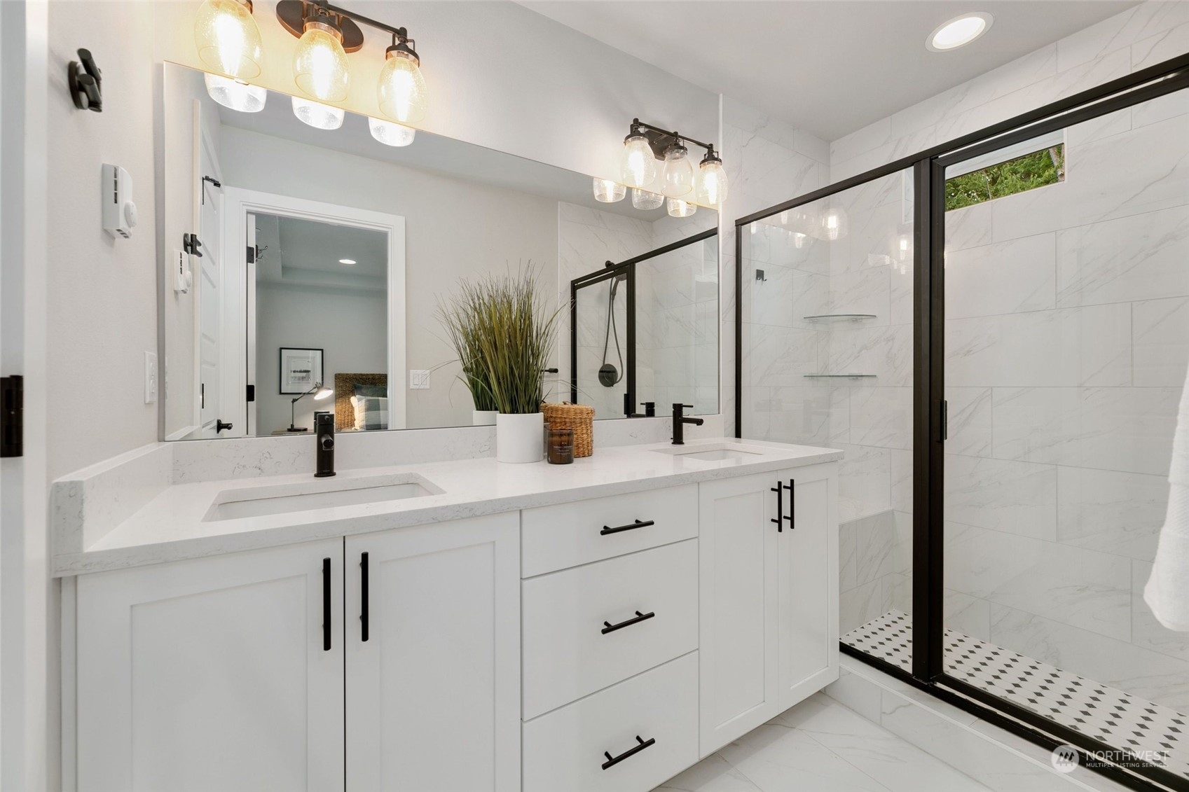 23626 5th Avenue Southeast, Unit C Bothell, WA 98021 - Photo 21 of 39 a bathroom with a double vanity sink mirror and shower