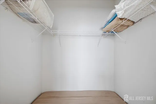 a view of walk in closet with empty racks