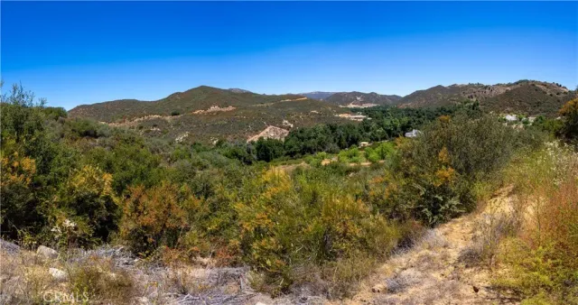 a view of a mountain range with trees in the background