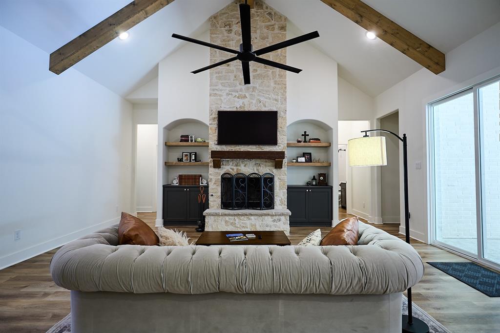 358 Glade Valley Road Azle, TX 76020 - Photo 3 of 35 Vaulted ceiling with exposed wood beams and recessed lighting